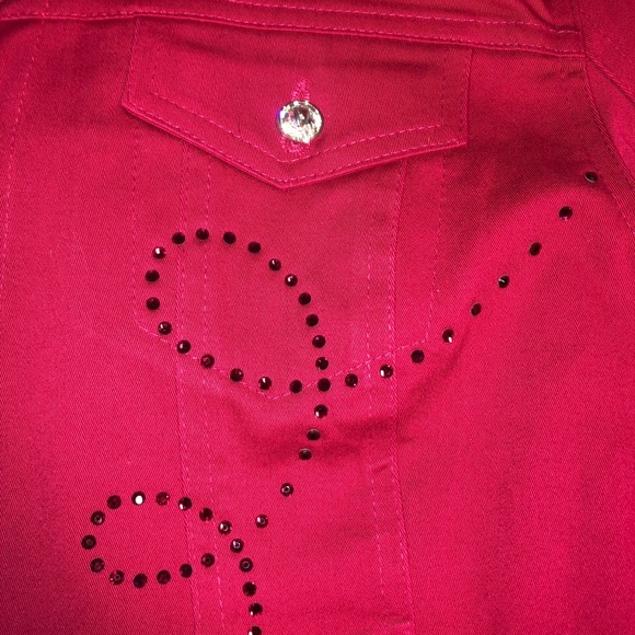 SOLD!!! Christine Alexander RED denim bling faux diamond L - Picture 7 of 14